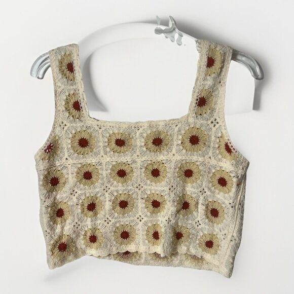 Y2K Boho Hippie cropped Tank Top crochet flowers Size M Rebellion        K - Picture 1 of 4